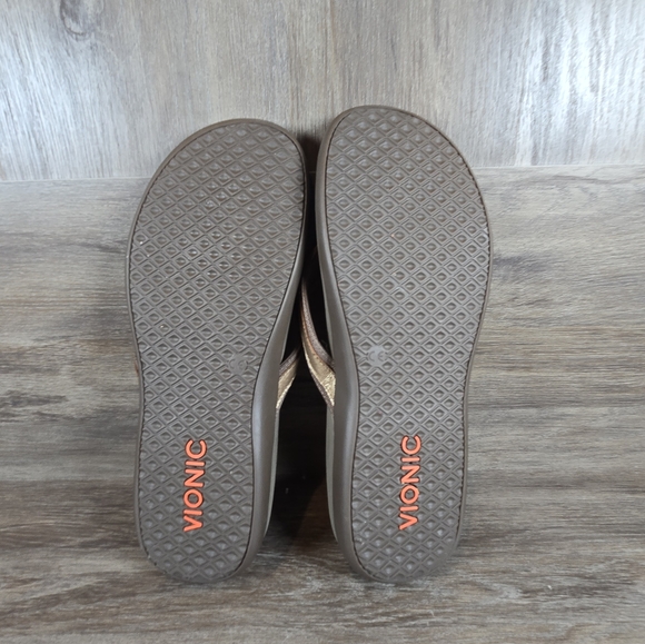 Vionic Tide II Toe Post Bronze Metallic Leather Orthaheel Flip Flop Womens Sz 11 - Picture 7 of 9
